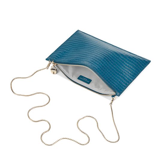 Soho Clutch in Deep Shine Topaz Small Croc from Aspinal of London