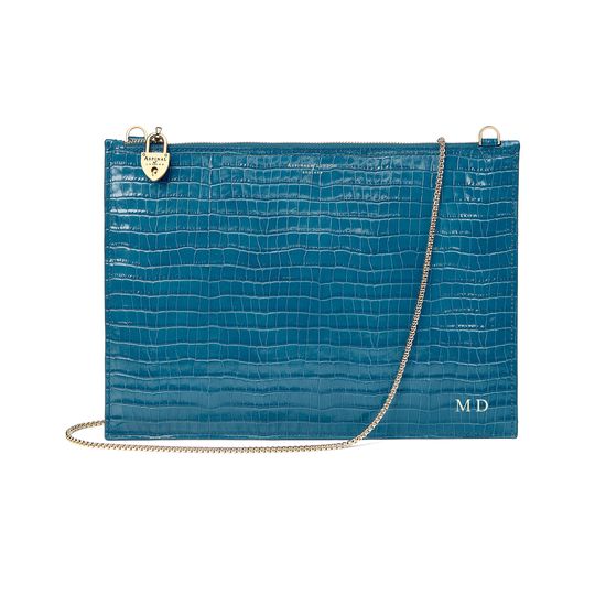 Soho Clutch in Deep Shine Topaz Small Croc from Aspinal of London