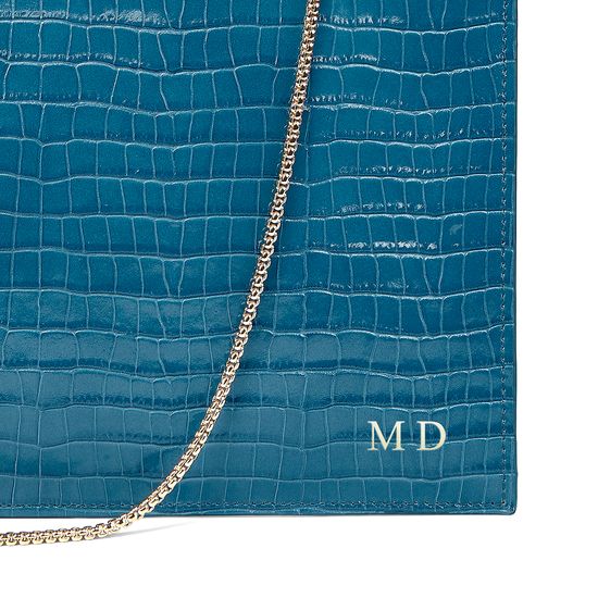 Soho Clutch in Deep Shine Topaz Small Croc from Aspinal of London