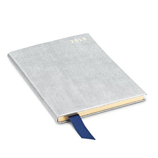 A5 Week to View Leather Diary in Silver Saffiano from Aspinal of London