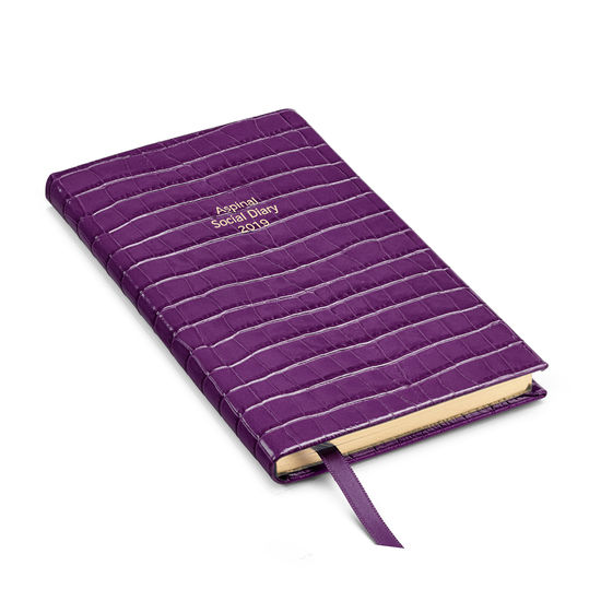 Aspinal Social Diary in Deep Shine Amethyst Small Croc from Aspinal of London