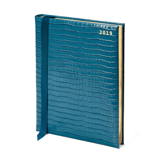 Quarto A4 Day to Page Leather Diary in Deep Shine Topaz Small Croc from Aspinal of London