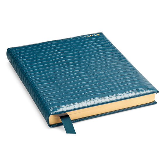 Quarto A4 Day to Page Leather Diary in Deep Shine Topaz Small Croc from Aspinal of London