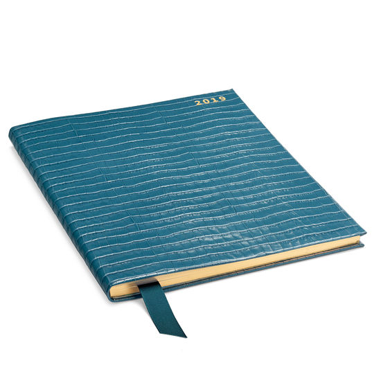 Quarto A4 Week to View Leather Diary in Deep Shine Topaz Small Croc from Aspinal of London