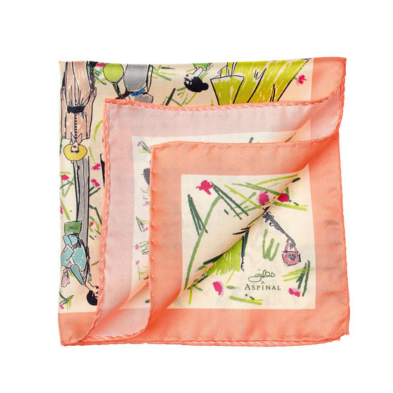 Giles x Aspinal (Pure Silk Pocket Square - Coral) from Aspinal of London