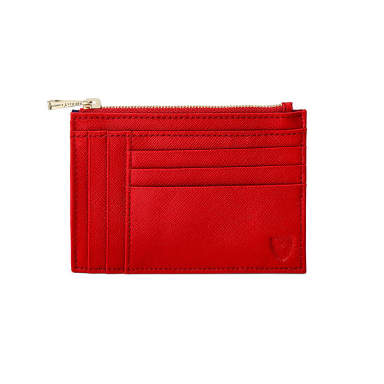 Double Sided Zipped Card & Coin Holder in Scarlet Saffiano from Aspinal of London