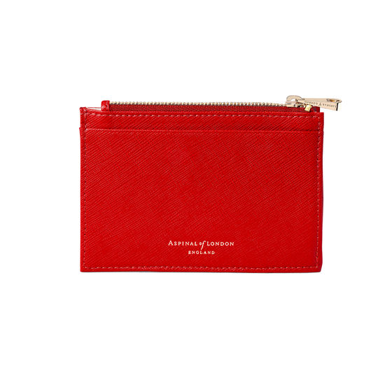 Double Sided Zipped Card & Coin Holder in Scarlet Saffiano from Aspinal of London