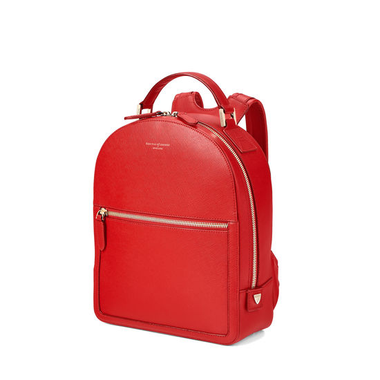 Small Mount Street Backpack in Scarlet Saffiano from Aspinal of London