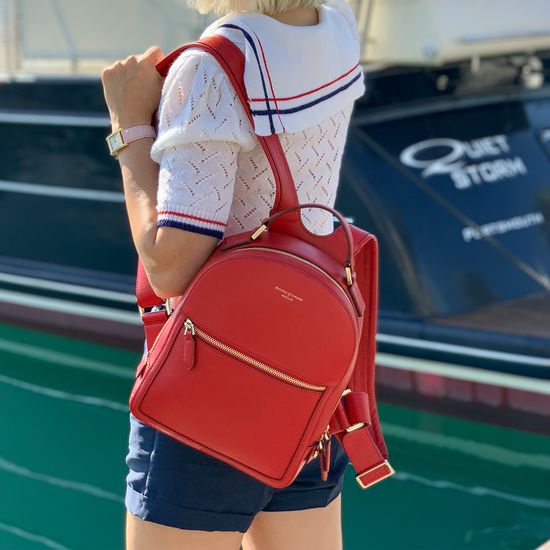 Small Mount Street Backpack in Scarlet Saffiano from Aspinal of London