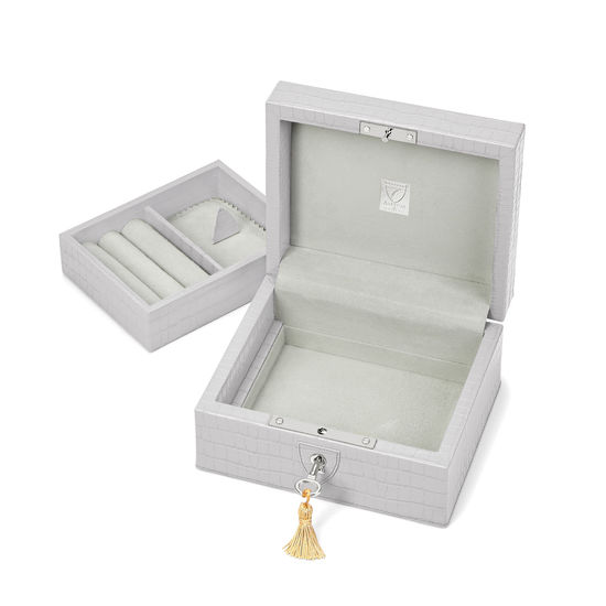 Bijou Jewellery Box in Deep Shine Dove Grey Small Croc from Aspinal of London