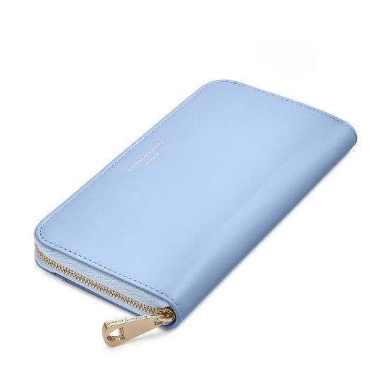 Continental Clutch Zip Wallet in Smooth Misty Blue from Aspinal of London