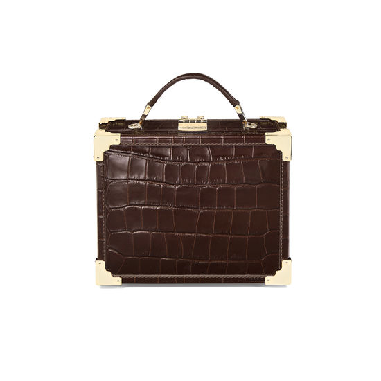 Mini Trunk Clutch in Deep Shine Amazon Brown Croc from Aspinal of London