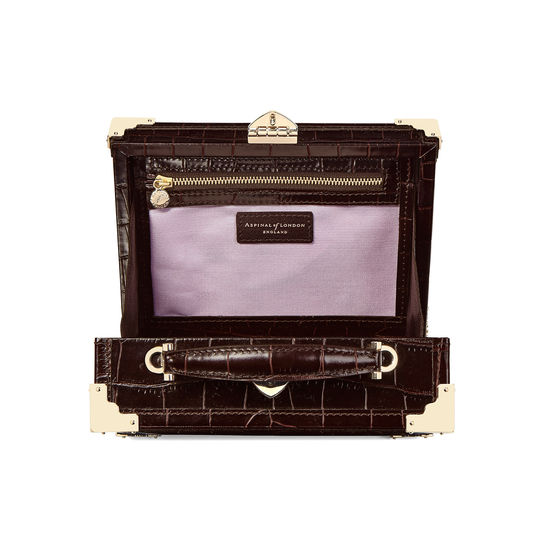 Mini Trunk Clutch in Deep Shine Amazon Brown Croc from Aspinal of London