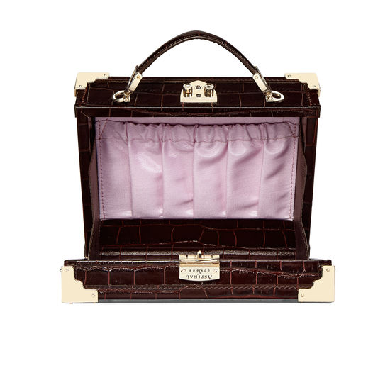 Mini Trunk Clutch in Deep Shine Amazon Brown Croc from Aspinal of London