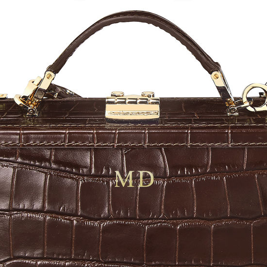 Mini Trunk Clutch in Deep Shine Amazon Brown Croc from Aspinal of London