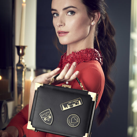 Mini Trunk Clutch in Deep Shine Amazon Brown Croc from Aspinal of London