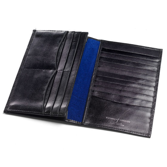 Large Breast Pocket Wallet in Smooth Black & Cobalt Suede from Aspinal of London