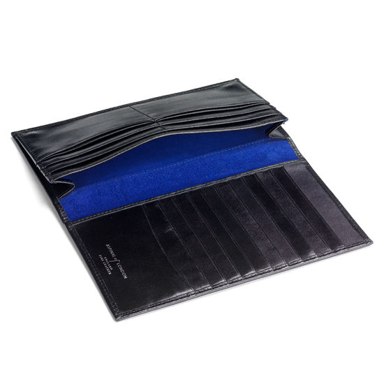 Large Breast Pocket Wallet in Smooth Black & Cobalt Suede from Aspinal of London