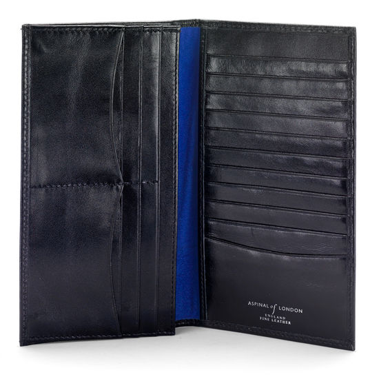 Large Breast Pocket Wallet in Smooth Black & Cobalt Suede from Aspinal of London