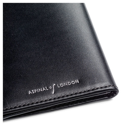 Large Breast Pocket Wallet in Smooth Black & Cobalt Suede from Aspinal of London