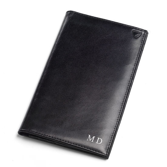 Large Breast Pocket Wallet in Smooth Black & Cobalt Suede from Aspinal of London