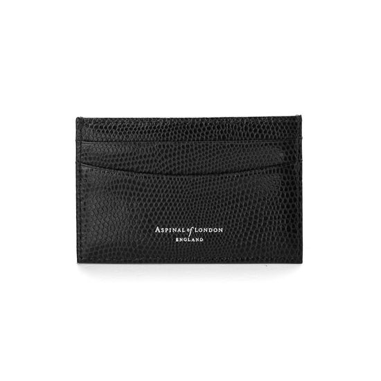 Slim Credit Card Case in Jet Black Lizard & Red Suede from Aspinal of London