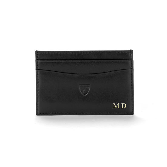 Slim Credit Card Case in Jet Black Lizard & Red Suede from Aspinal of London