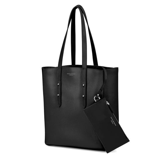 Essential Tote in Black Pebble & Black Suede from Aspinal of London