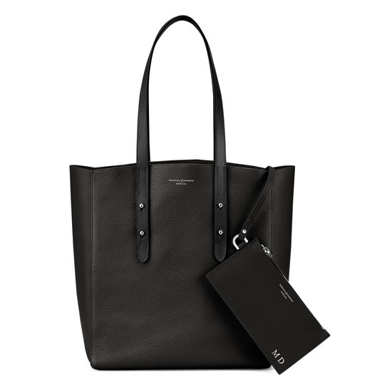 Essential Tote in Black Pebble & Black Suede from Aspinal of London