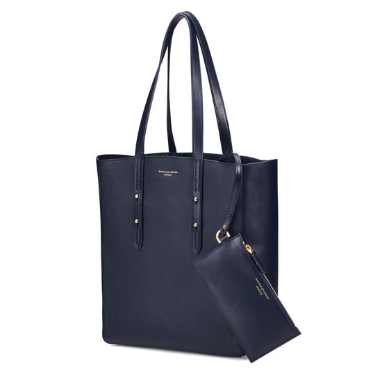 Essential Tote in Navy Pebble & Navy Suede from Aspinal of London