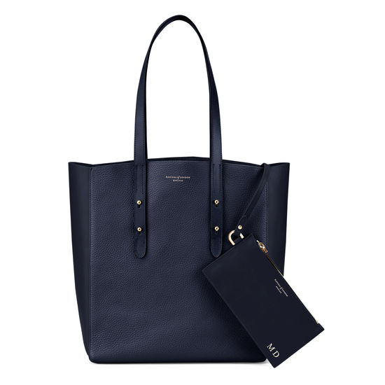 Essential Tote in Navy Pebble & Navy Suede from Aspinal of London