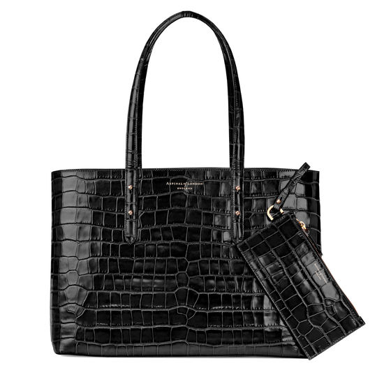 Regent Tote in Black Croc from Aspinal of London