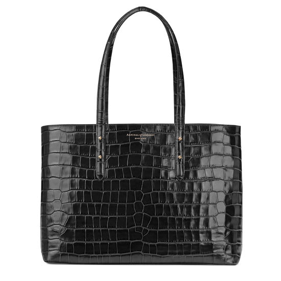 Regent Tote in Black Croc from Aspinal of London