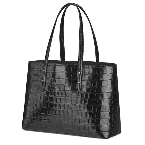 Regent Tote in Black Croc from Aspinal of London