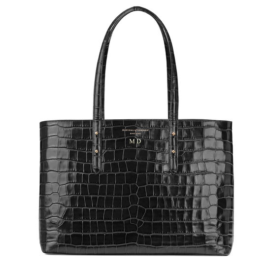 Regent Tote in Black Croc from Aspinal of London