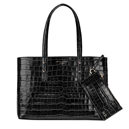 Regent Tote in Black Croc from Aspinal of London