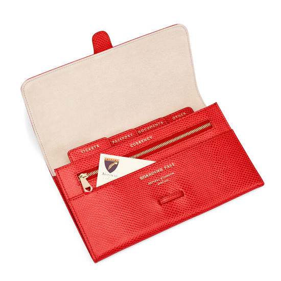 Classic Travel Wallet in Berry Lizard & Cream Suede from Aspinal of London
