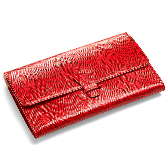 Classic Travel Wallet in Berry Lizard & Cream Suede from Aspinal of London