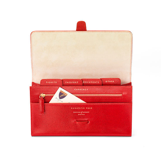 Classic Travel Wallet in Berry Lizard & Cream Suede from Aspinal of London