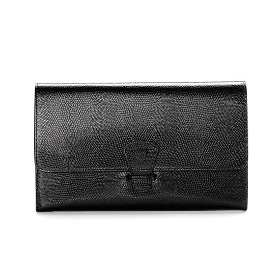 Classic Travel Wallet in Jet Black Lizard & Red Suede from Aspinal of London