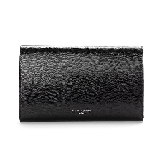 Classic Travel Wallet in Jet Black Lizard & Red Suede from Aspinal of London
