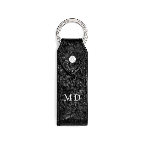 Leather Loop Keyring in Black Saffiano from Aspinal of London