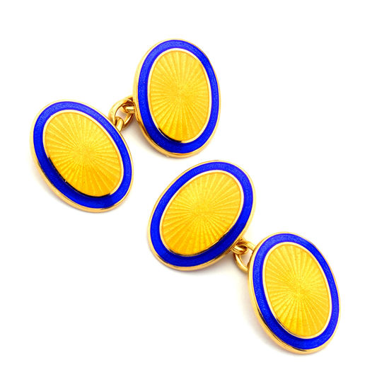 Lacquer Enamel Cufflinks in Navy & Yellow from Aspinal of London