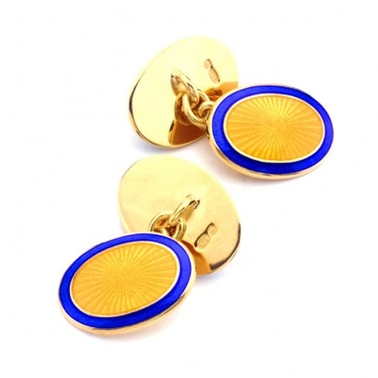 Lacquer Enamel Cufflinks in Navy & Yellow from Aspinal of London