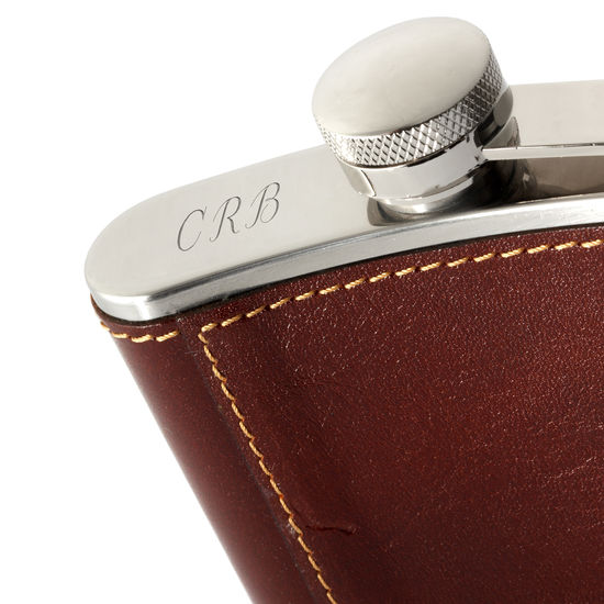 Classic 5oz Leather Hip Flask in Deep Shine Amazon Brown Croc from Aspinal of London