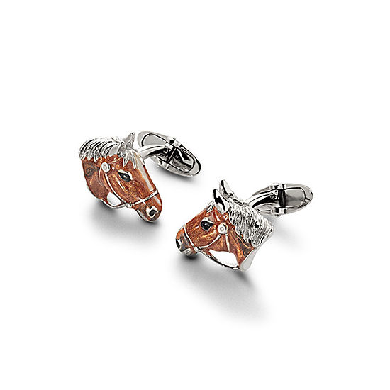 Sterling Silver & Enamel Horse Cufflinks from Aspinal of London