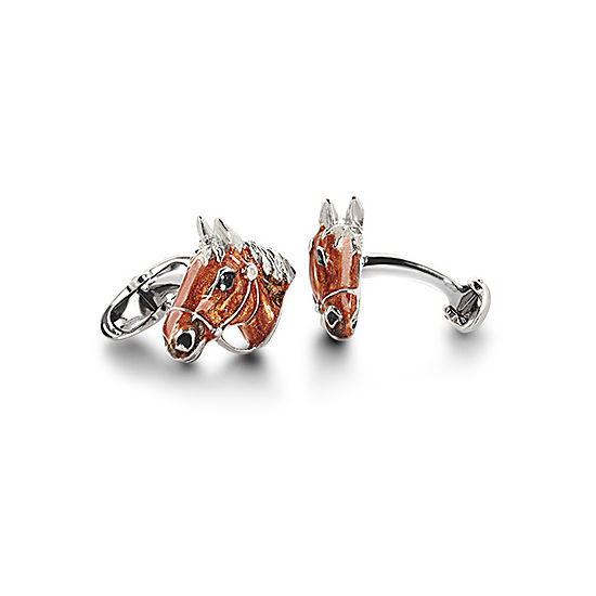 Sterling Silver & Enamel Horse Cufflinks from Aspinal of London