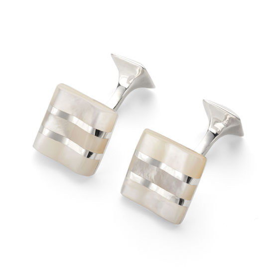 Wave Sterling Silver & Mother of Pearl Cufflinks from Aspinal of London