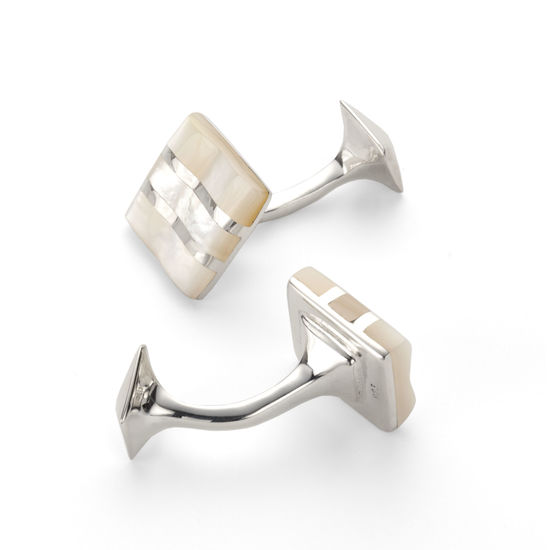 Wave Sterling Silver & Mother of Pearl Cufflinks from Aspinal of London
