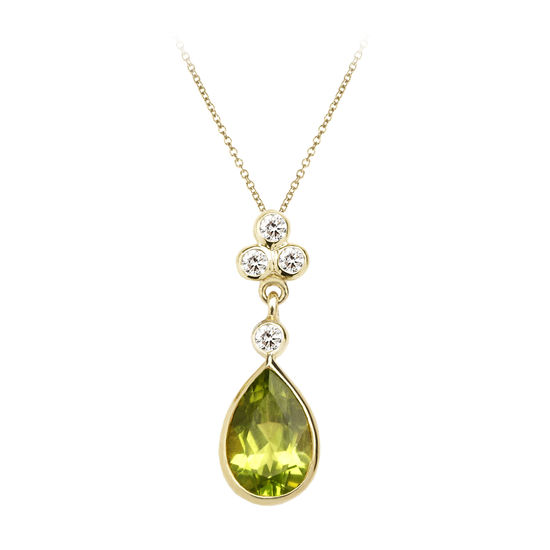 Aphrodite Teardrop Peridot & Diamond Pendant Necklace from Aspinal of London